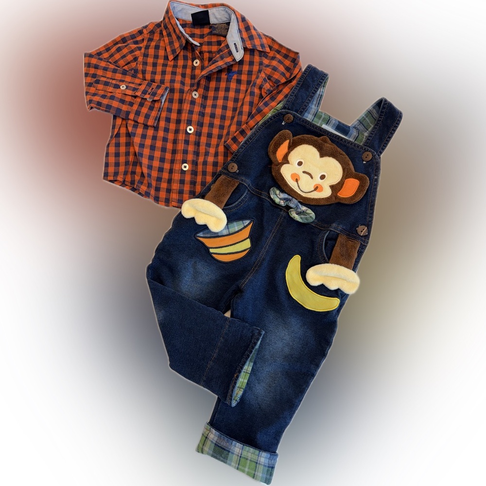 Wrangler Kids Blue Overalls with Monkey Design